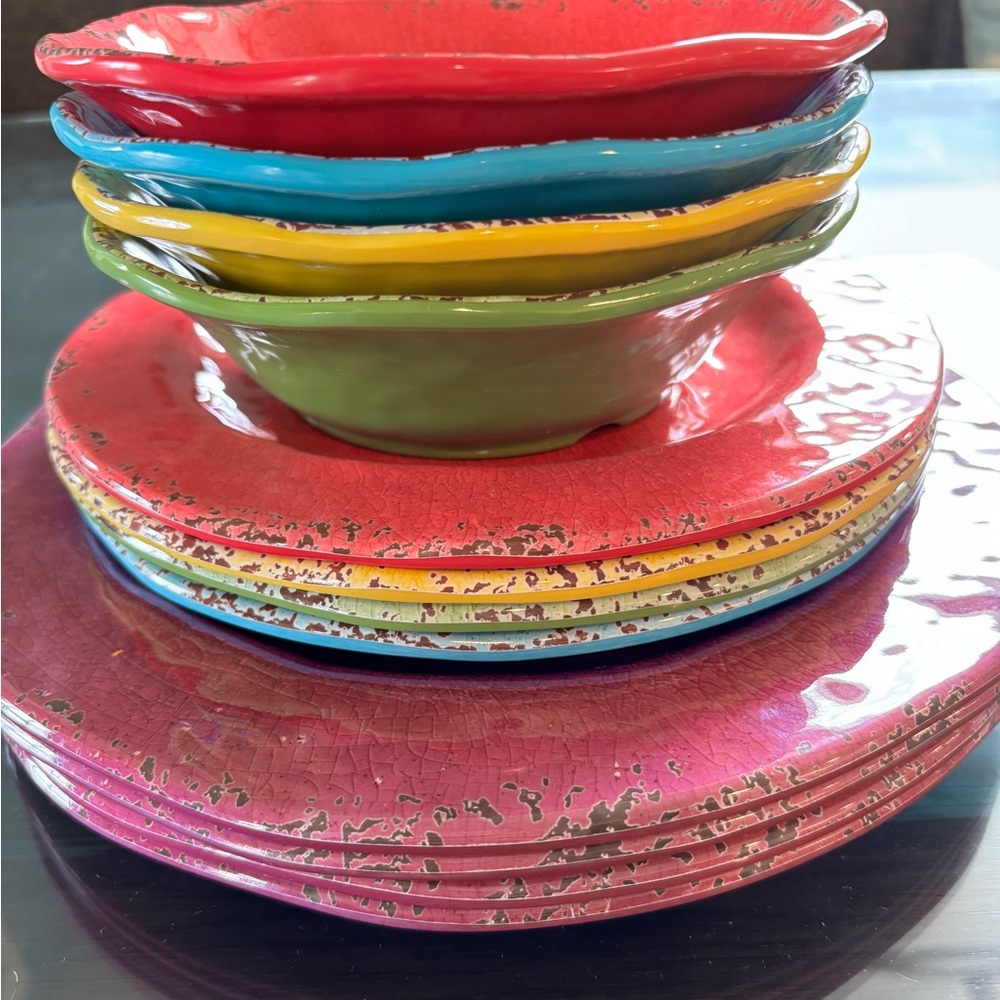 Pier 1 Multi-Color Carmelo Melamine Crackle dining set